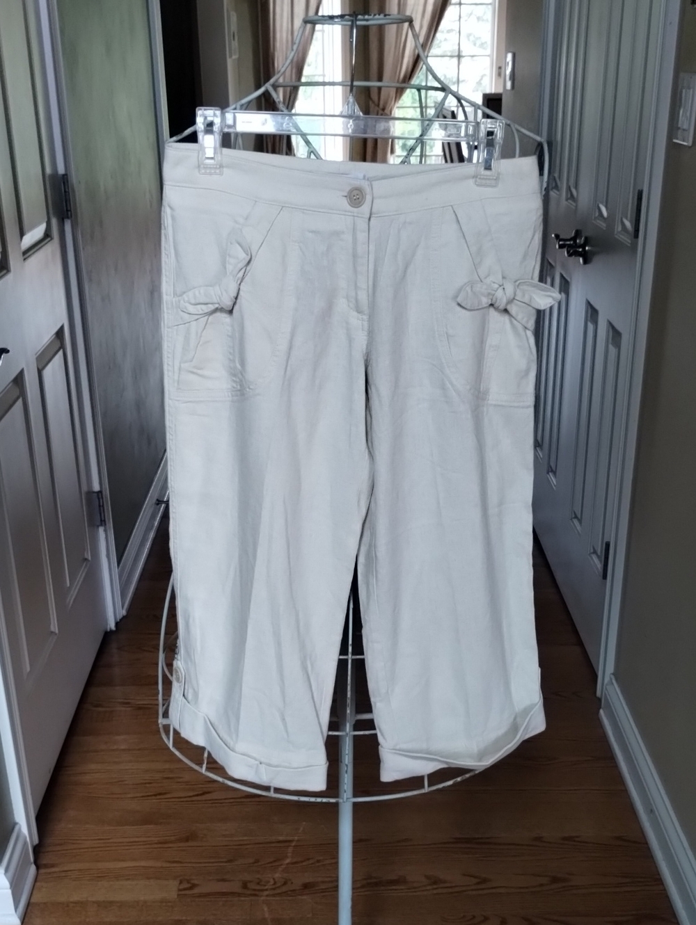WHITE Cream Cropped Pants with Side Tie Details
